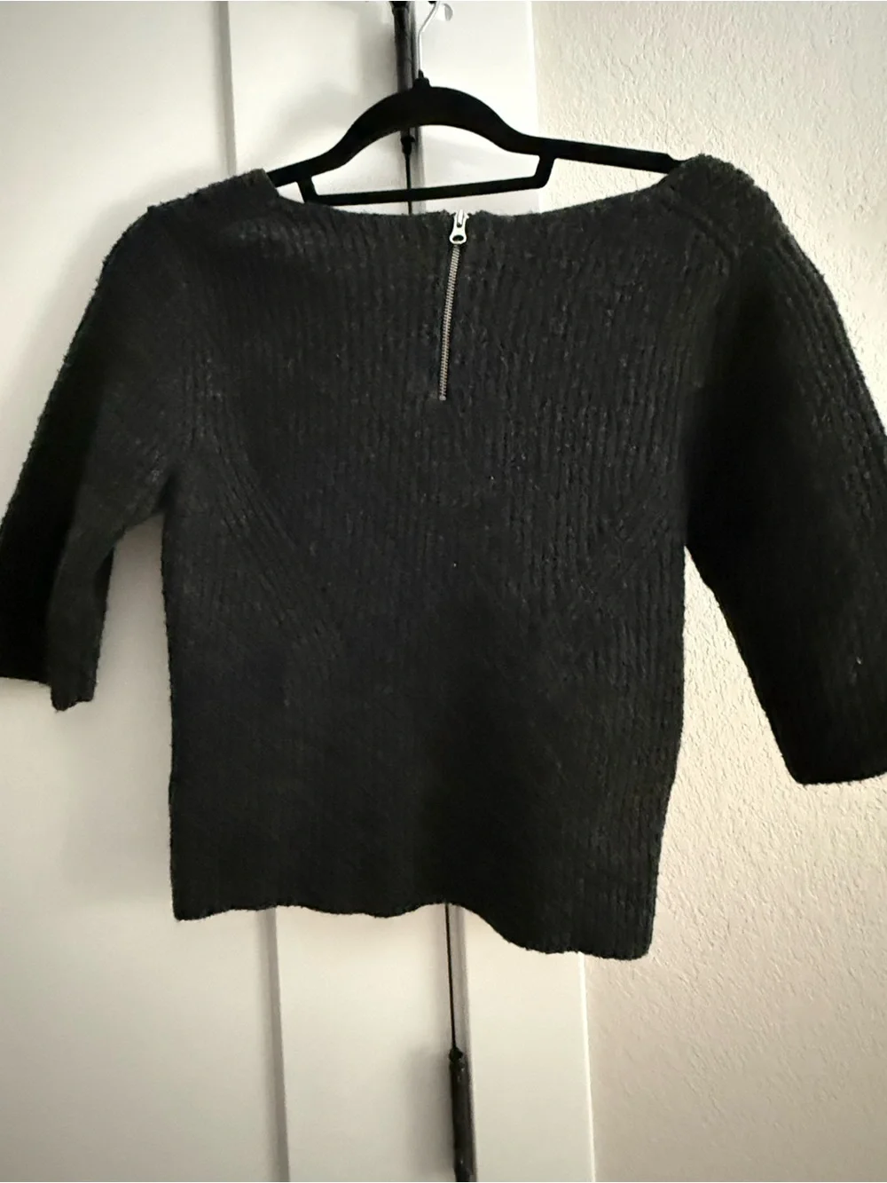 Chelsea28 Black Chunky Knit Zip Back Sweater Wool Blend